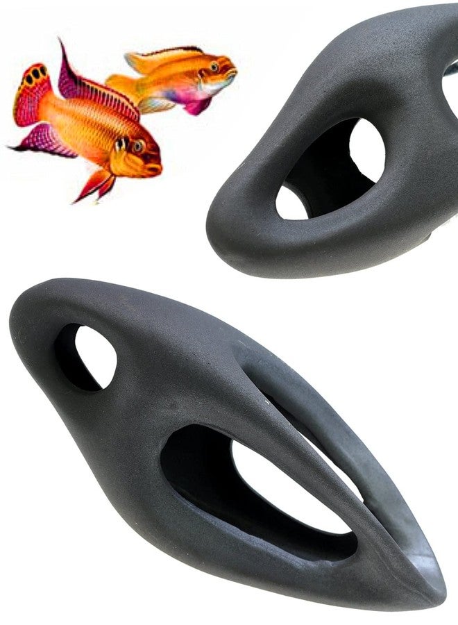 Corisrx Fish Tank Decorations Ceramic Betta Cave - Aquarium Cichlid Rock, Turtle Tank Accessories, Fish House Ornaments, Smooth Unsymmetrical Guppy Decor, Lizard Hides and Caves Small (Black) - Image 1